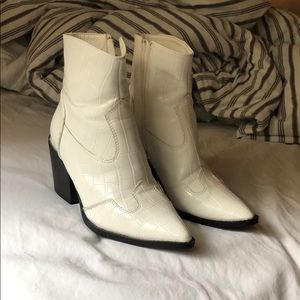 Nasty Gal white snake skin booties